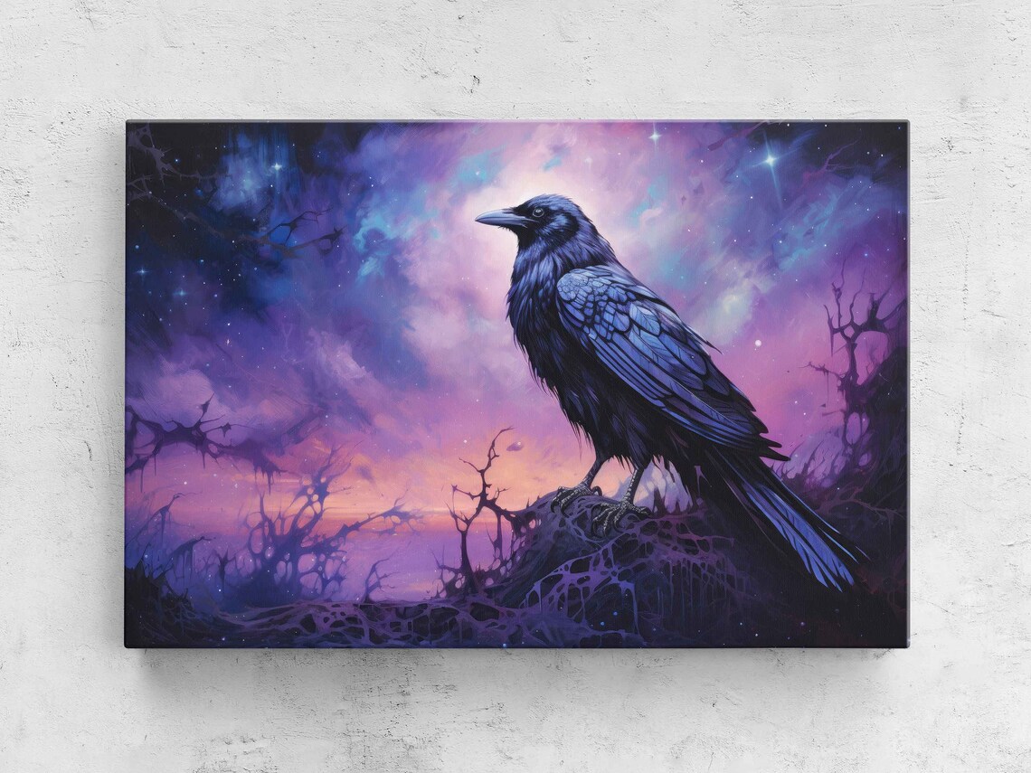 Crow Watercolor Art Print, Colorful Skies Poster