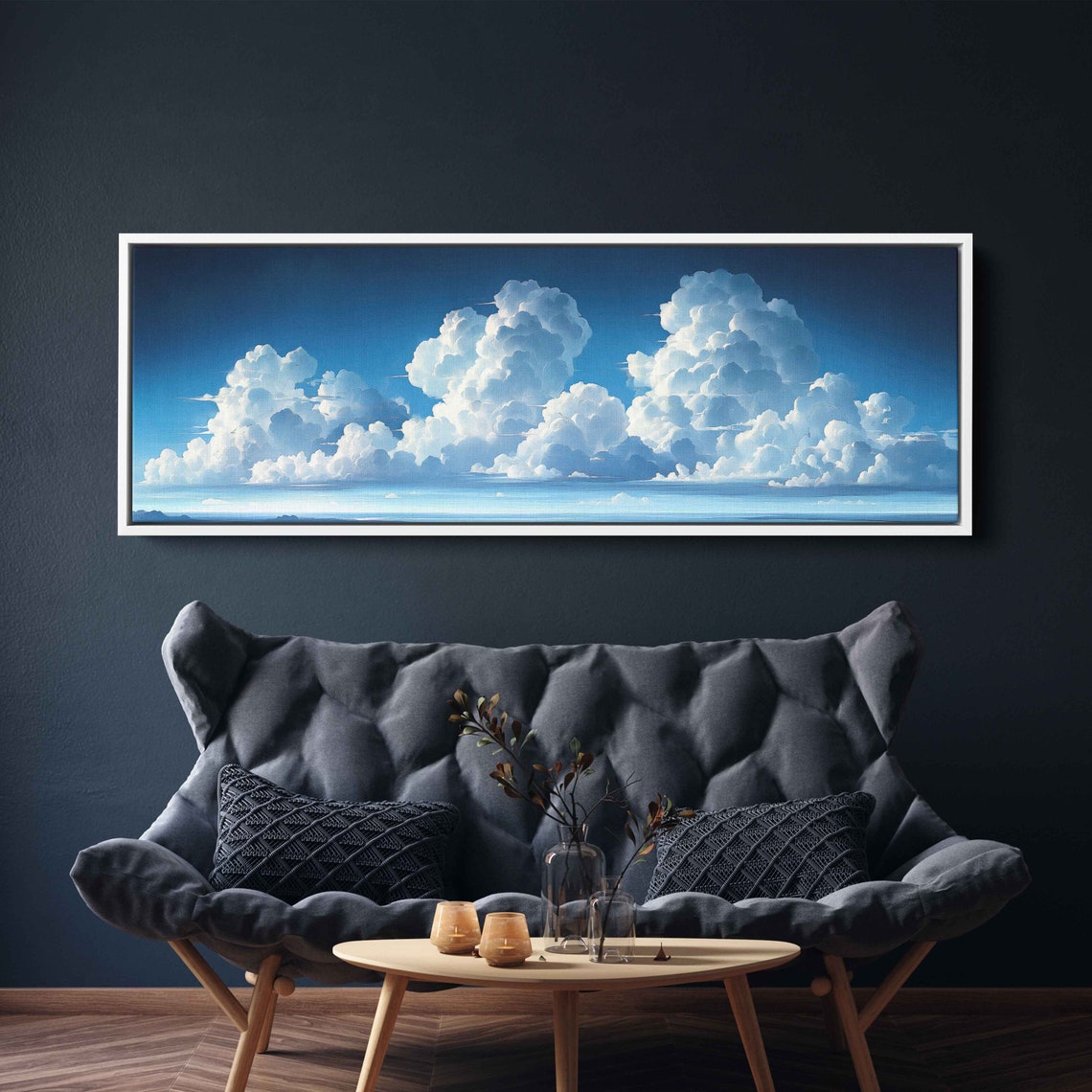 Fluffy White Clouds Blue Sky Wall Art Print Ready To Hang - Image 2