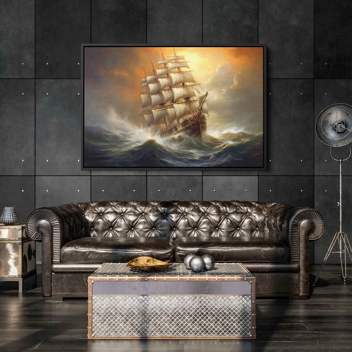 Majestic Tall Ship Stormy Ocean Sunset Sailing Vessel Waves Nautical Print - Image 2