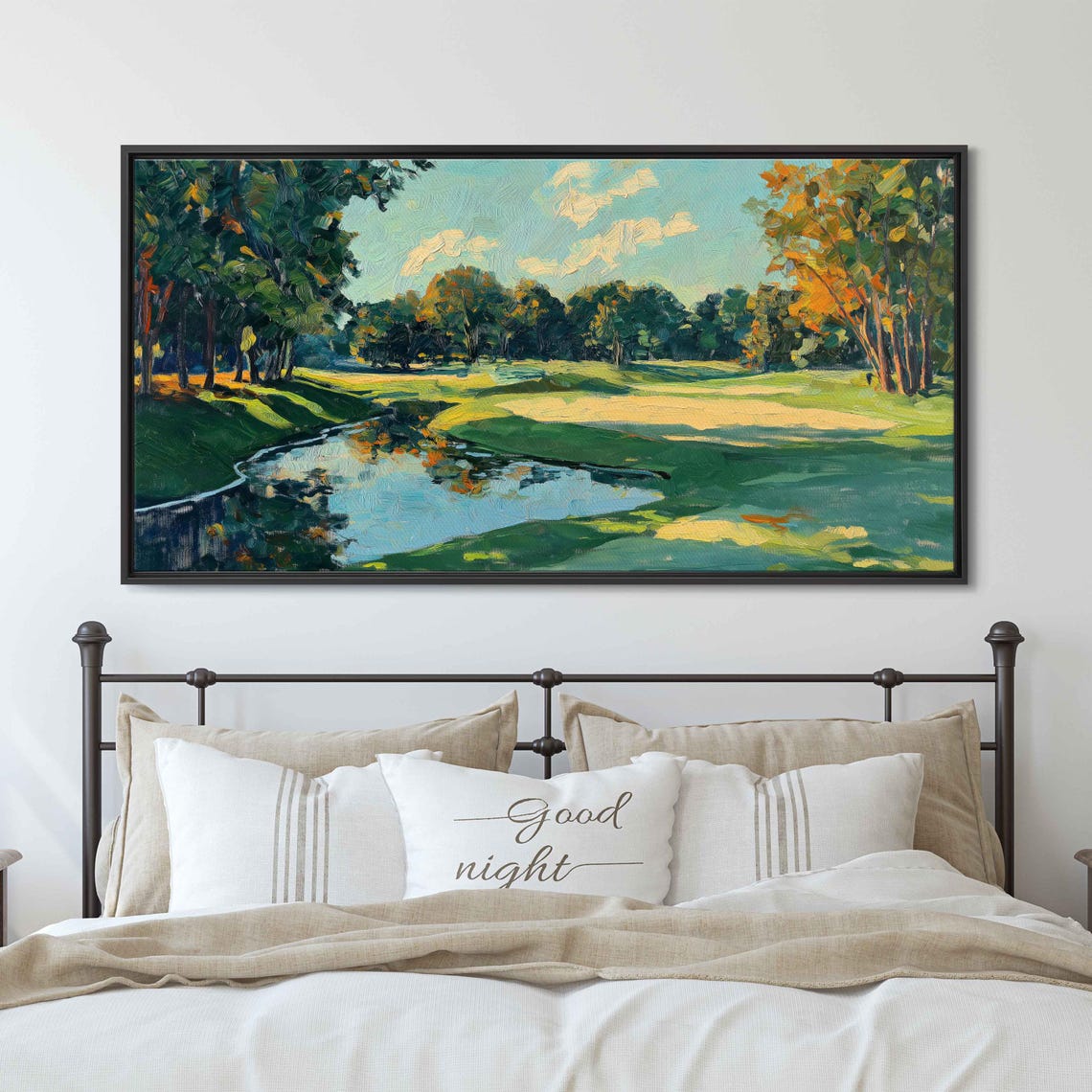 Scenic Golf Fairway With Reflecting Pond And Mature Trees Oil Poster - Image 3