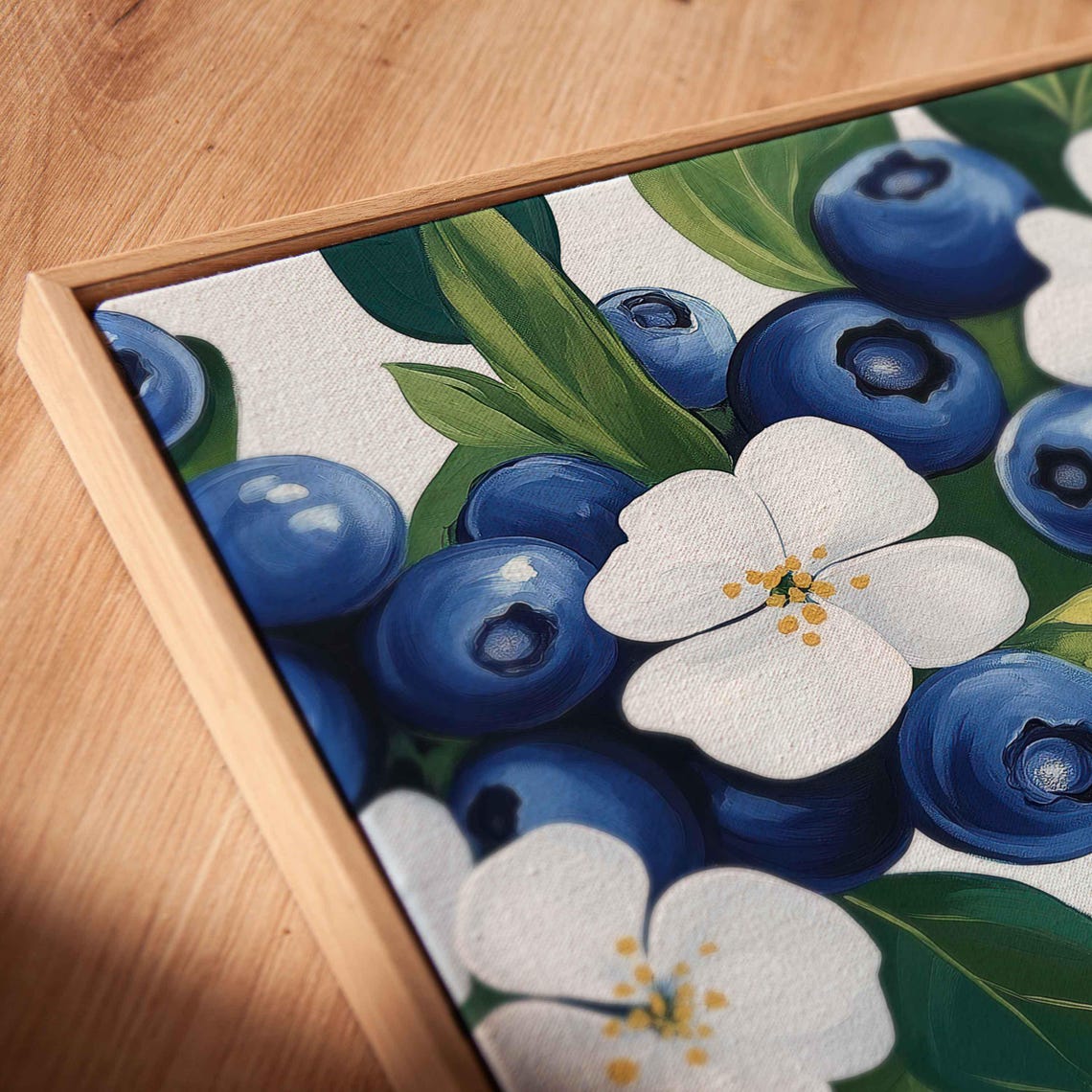 Fresh Blueberries White Blossoms Vines Bright Botanical Art Poster - Image 2