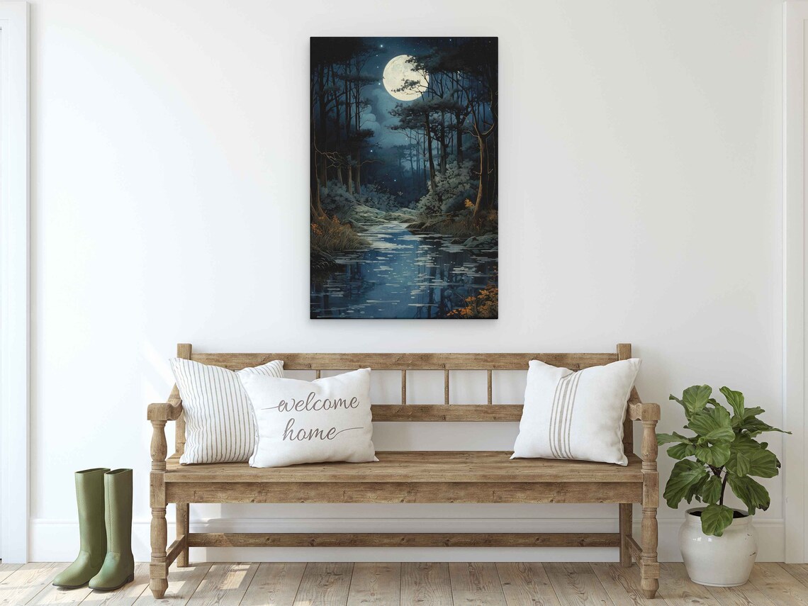 Moonlit Forest Acrylic Painting Framed Print Ready To Hang - Image 2