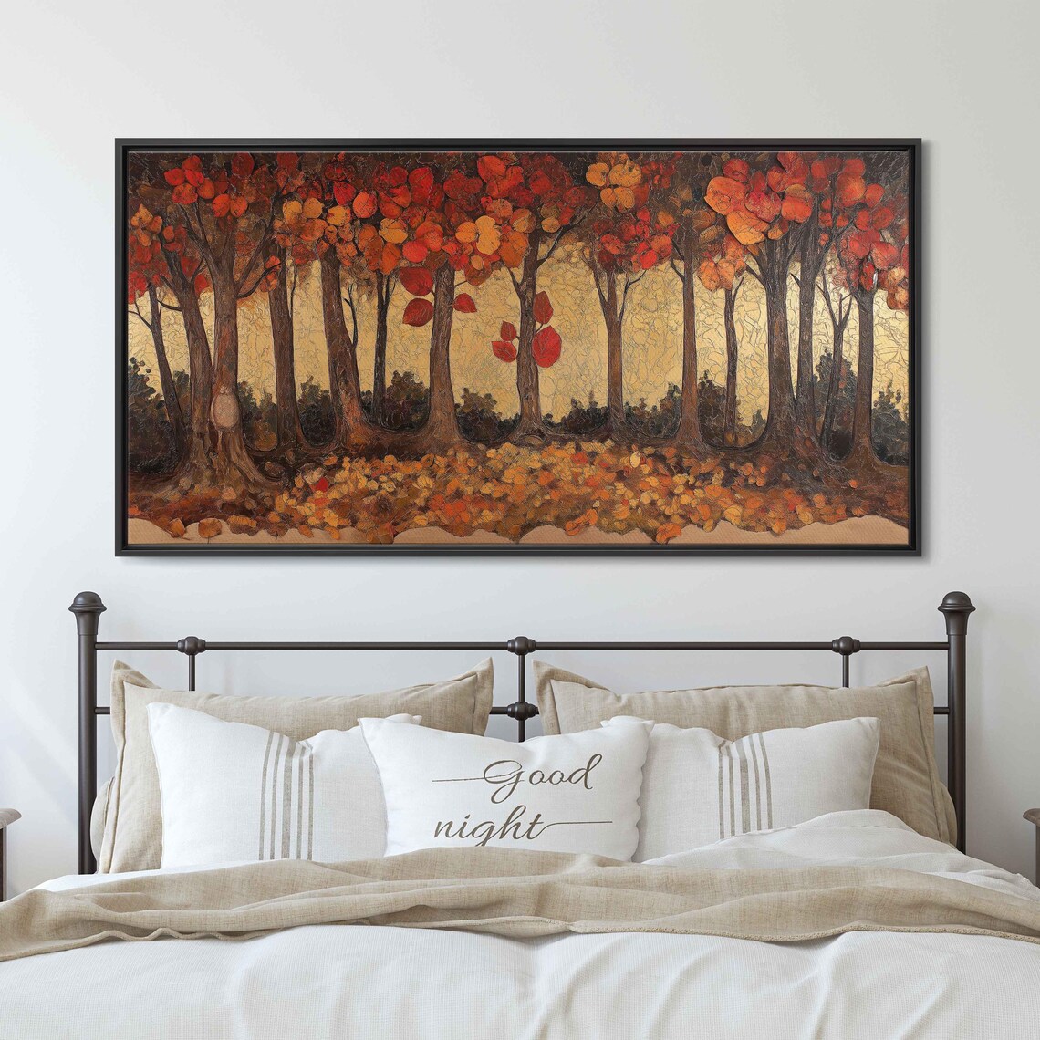 Autumn Forest With Red Orange Leaves And Fallen Foliage Art Poster