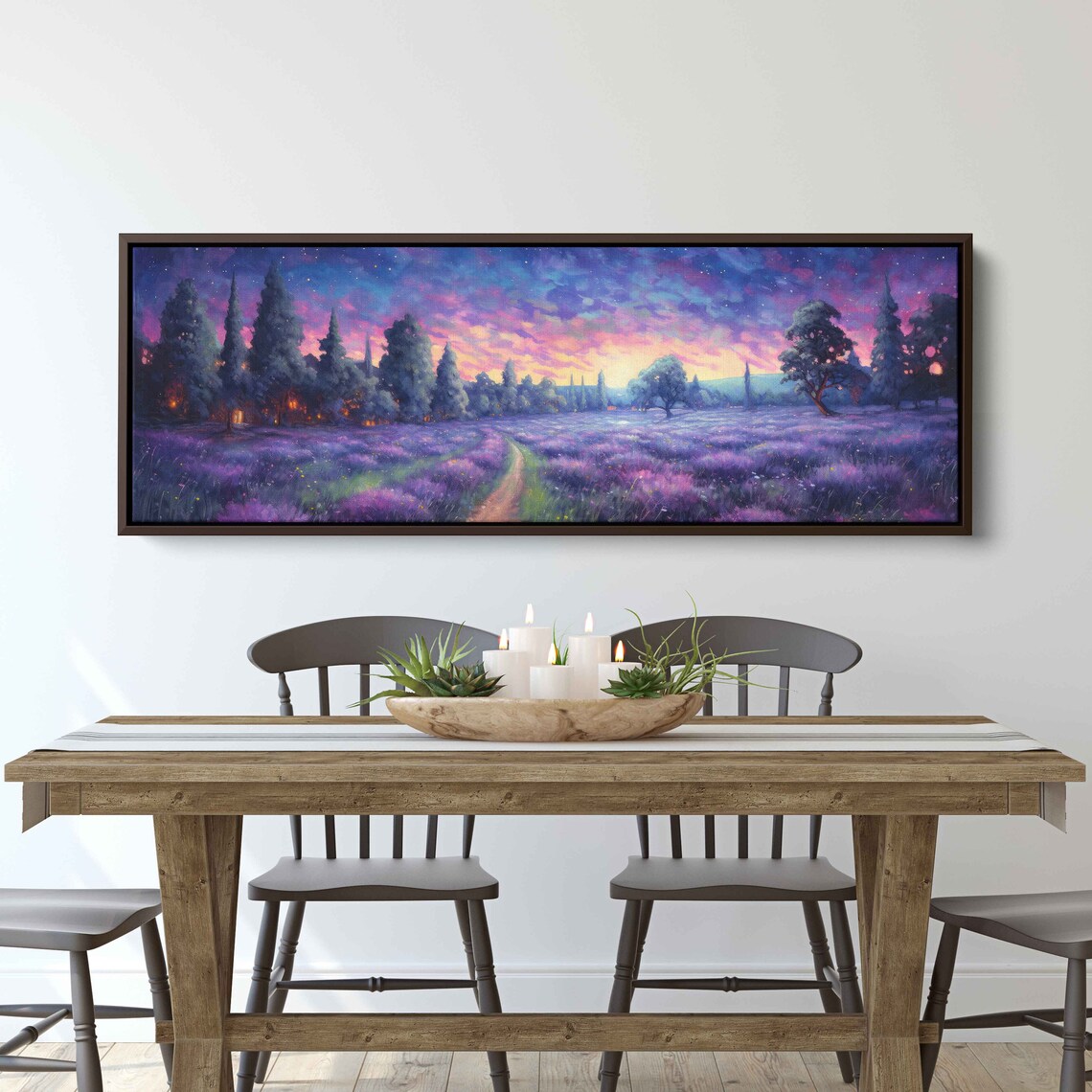 Lavender Field Sunset Dusk Panoramic Meadow Path Impressionist Art Poster - Image 2