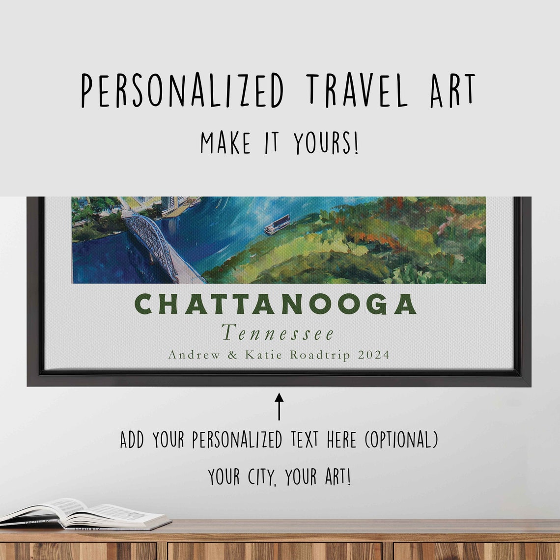 Chattanooga Tennessee River Bend Aerial Watercolor City View Poster - Image 4