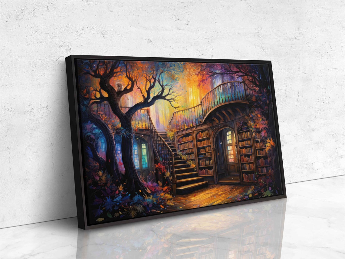 Staircase In Treehouse Library Painting Framed Print Ready To Hang - Image 4