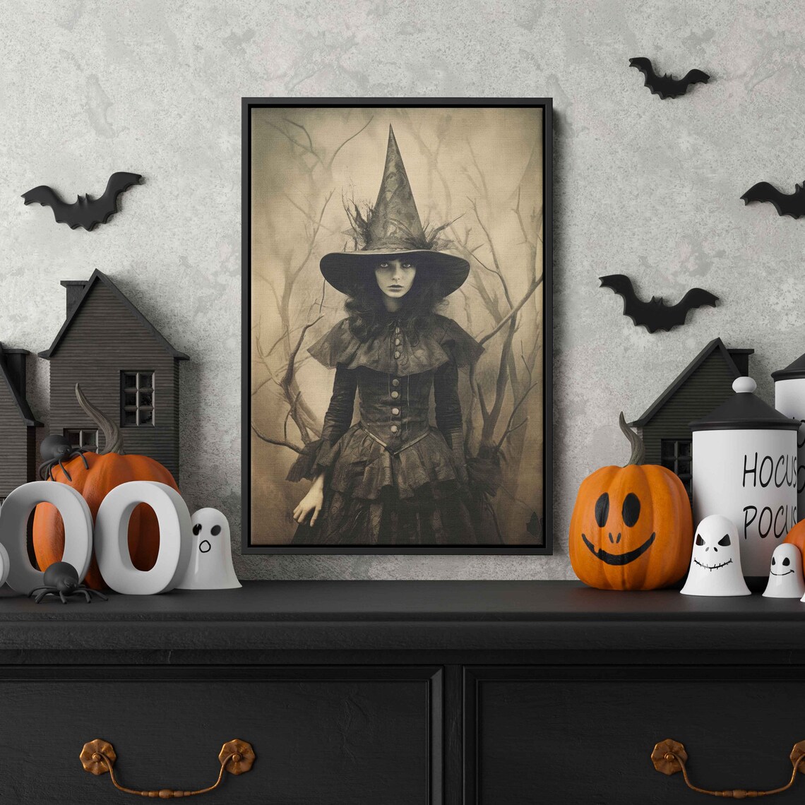 Spooky Witch Painting, Scary Halloween Art Print