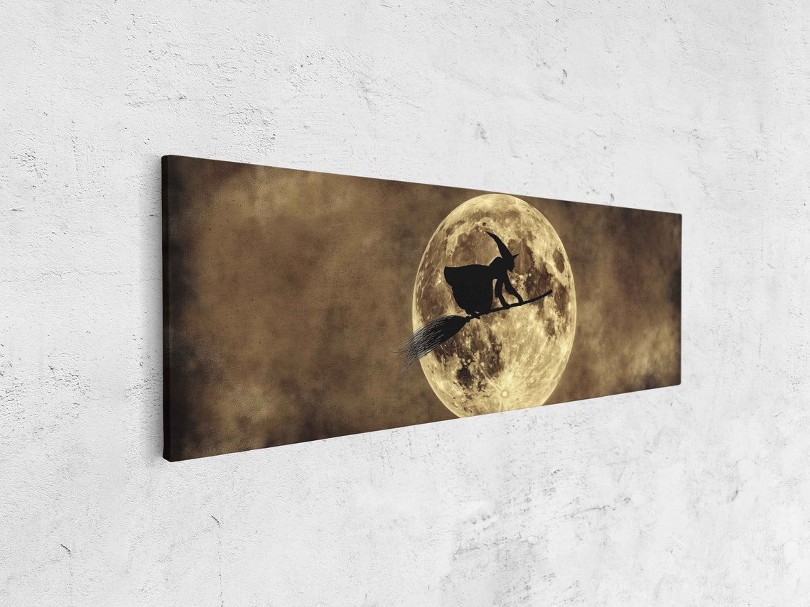 Witch Flying Broomstick Full Moon Vintage Silhouette Panoramic Poster - Image 4