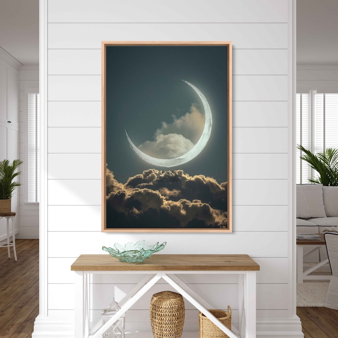 Silver Crescent Moon Above Dramatic Dark Clouds Night Poster