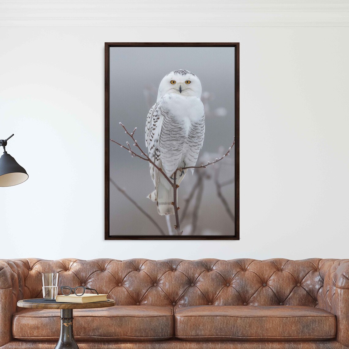 Snowy Owl Perched On Winter Branch Vivid Wildlife Photography Wall Art