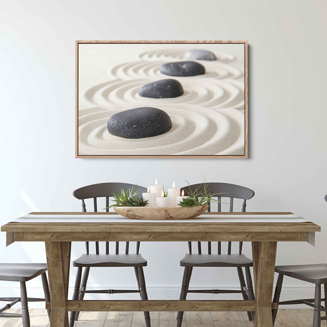 Zen Garden Stones Raked Sand Minimalist Calm Black White Meditation Poster - Image 2