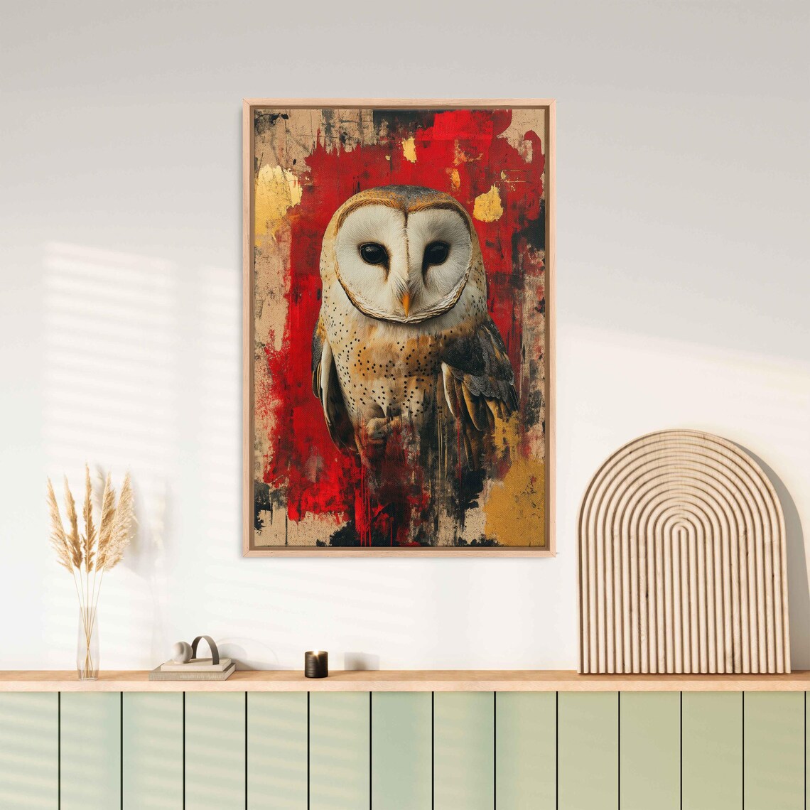 Ceramic Owl Magic, Whimsical Collage Art Print