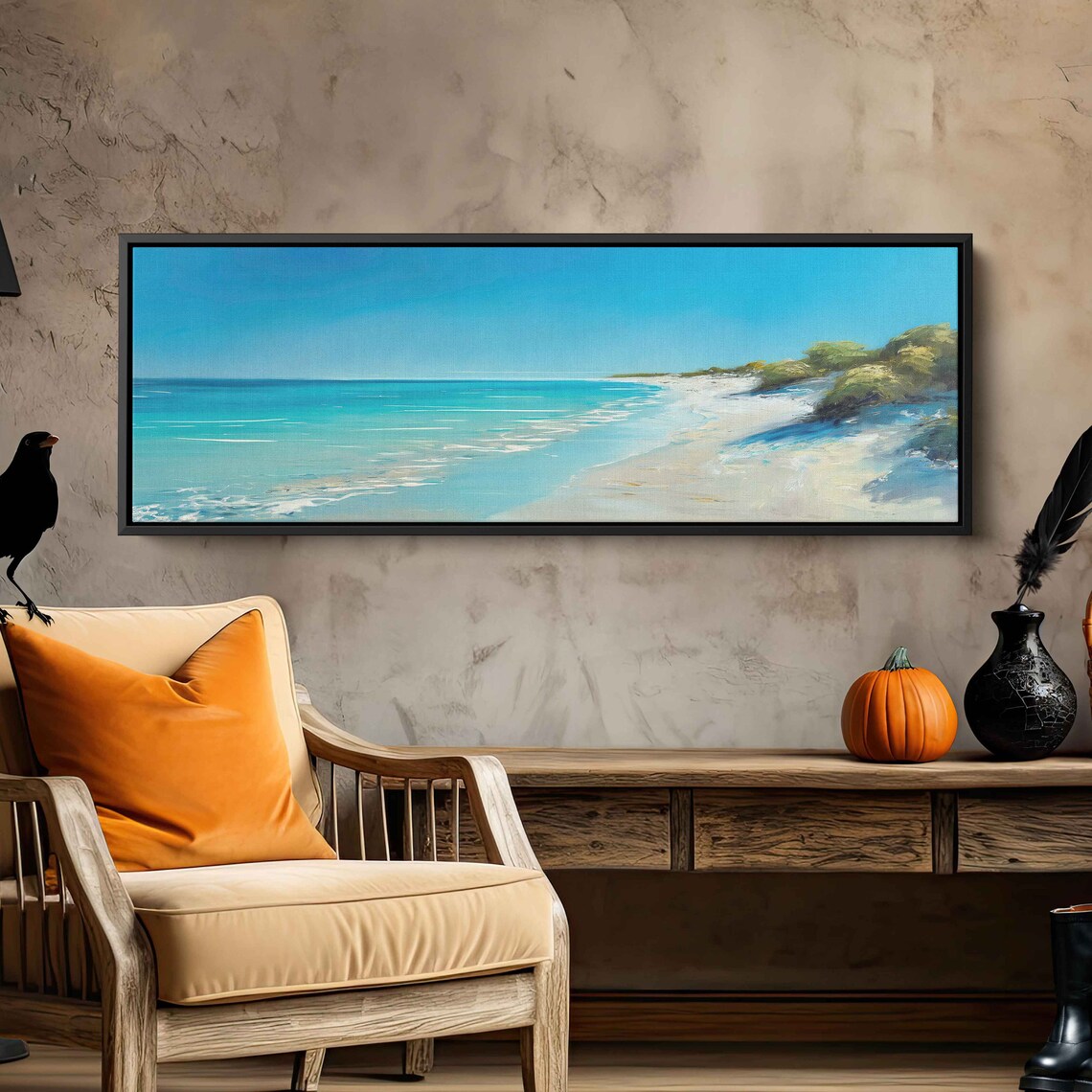 White Sand Beach Turquoise Blue Waves Clear Sky Panoramic Coastal Art Poster - Image 3