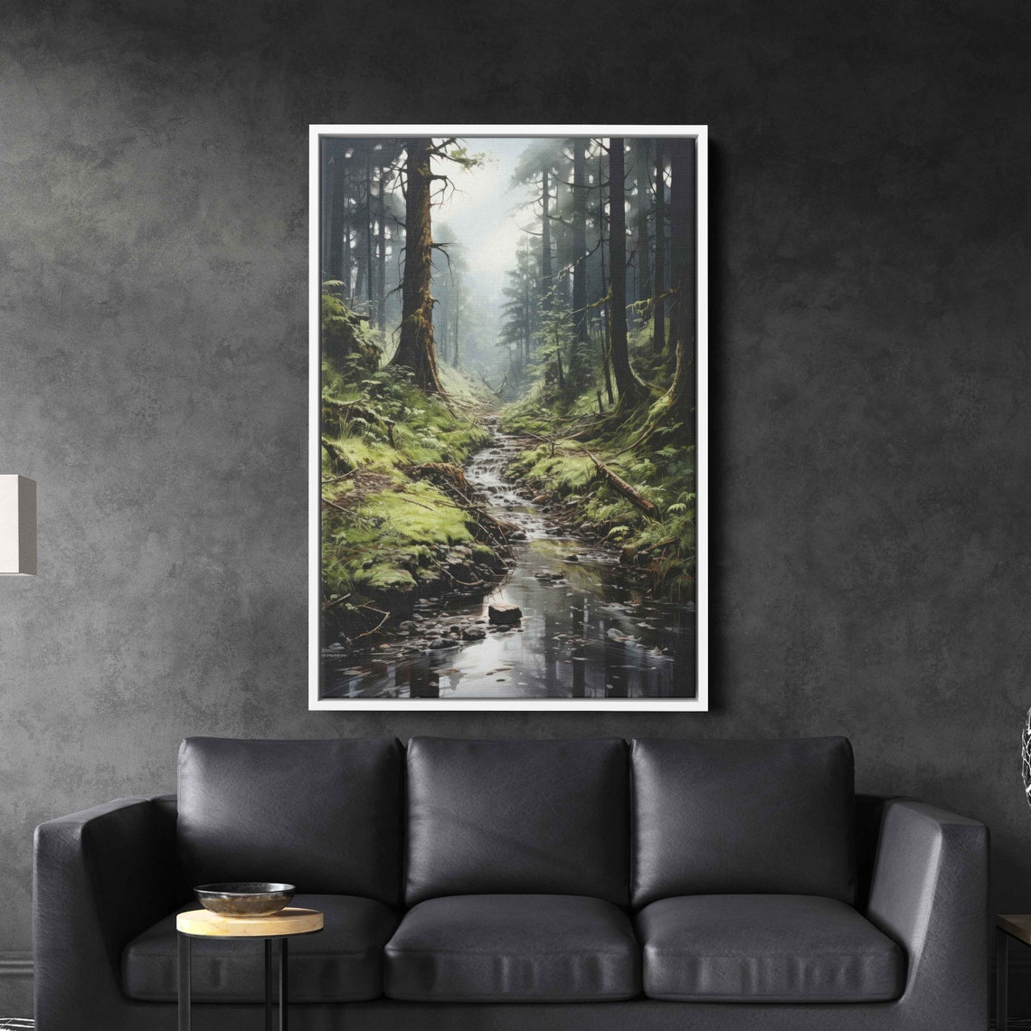 Foggy Forest Stream Mossy Banks Misty Woods Tranquil Nature Poster - Image 2