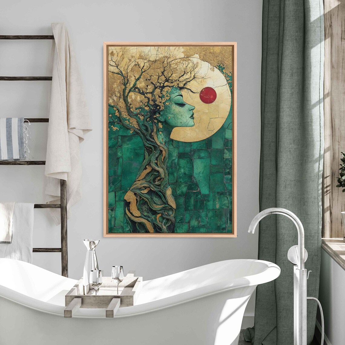 Emerald Forest Spirit Woman Tree Branch Hair Gold Moon Art Print