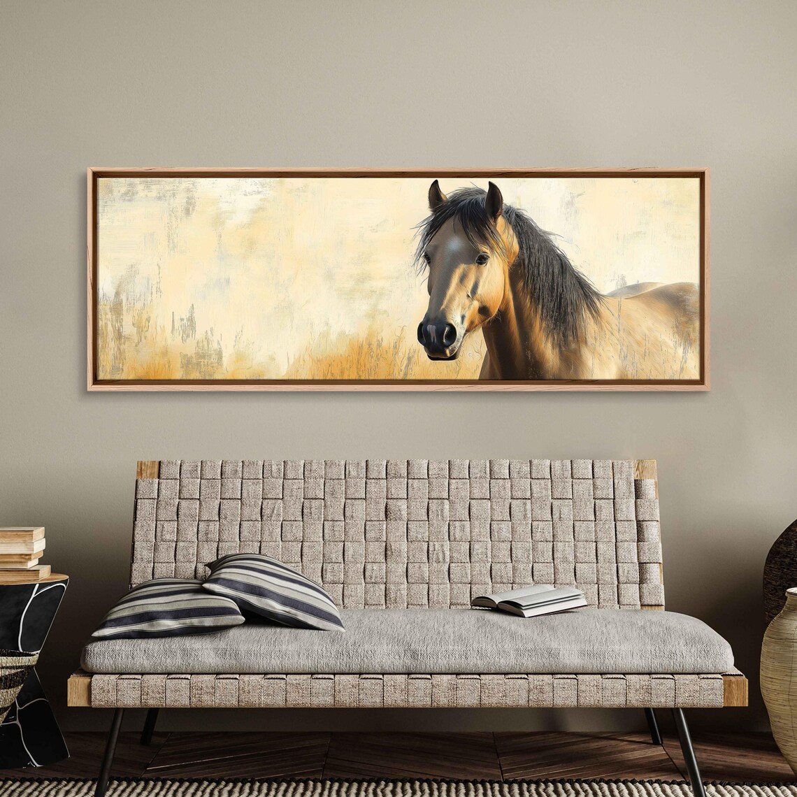 Wild Buckskin Horse Panoramic Portrait Warm Golden Prairie Poster
