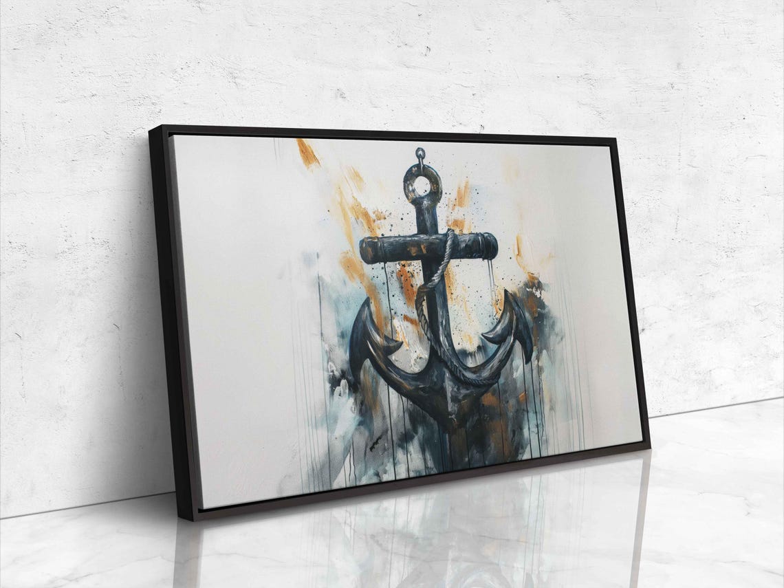 Black Ship Anchor Rust Gold Splashes White Background Wall Poster - Image 4