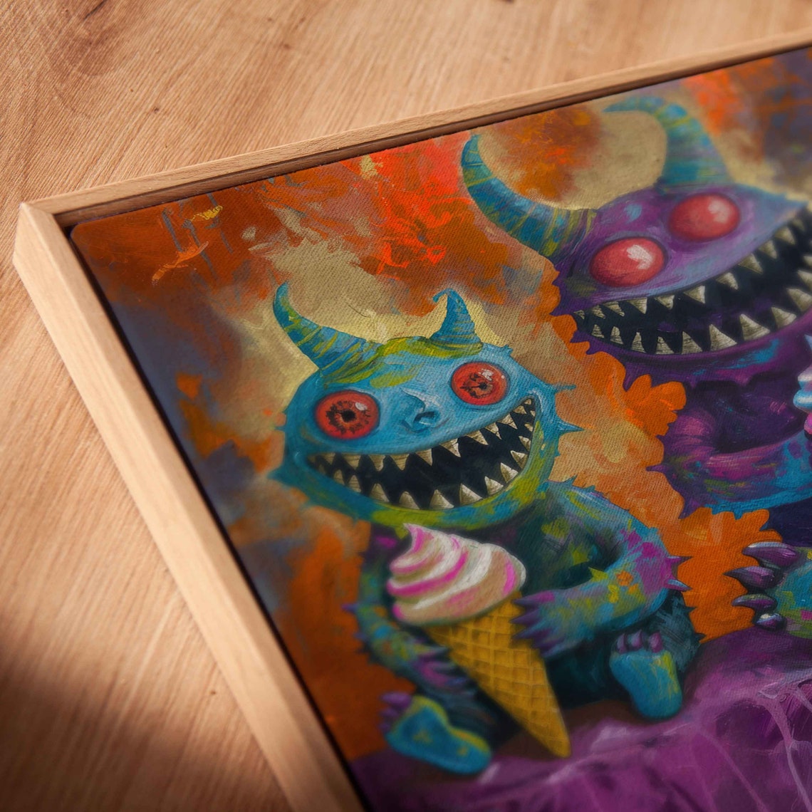 Colorful Halloween Monsters Eating Ice Cream Cones Spooky Wall Art - Image 2