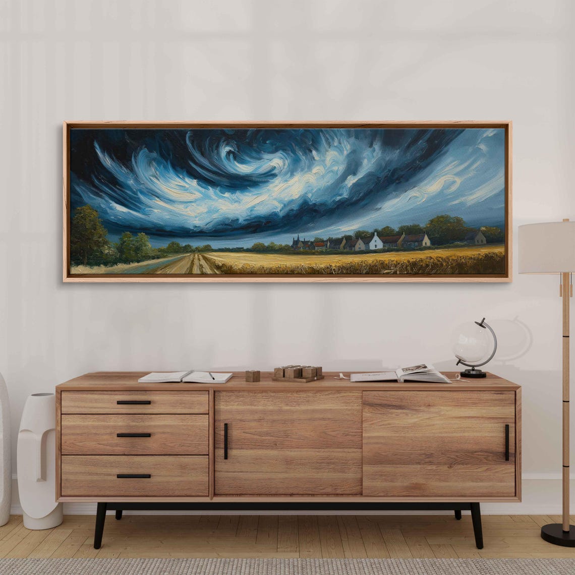 Stormy Sky Over English Village Wall Art Print Dramatic Landscape Acrylic Painting - Image 3