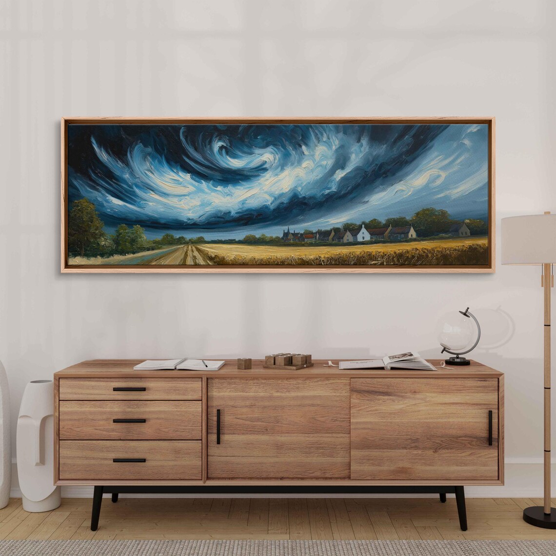 Swirling Stormy Night Sky Over a Quiet Countryside Road Print - Image 3