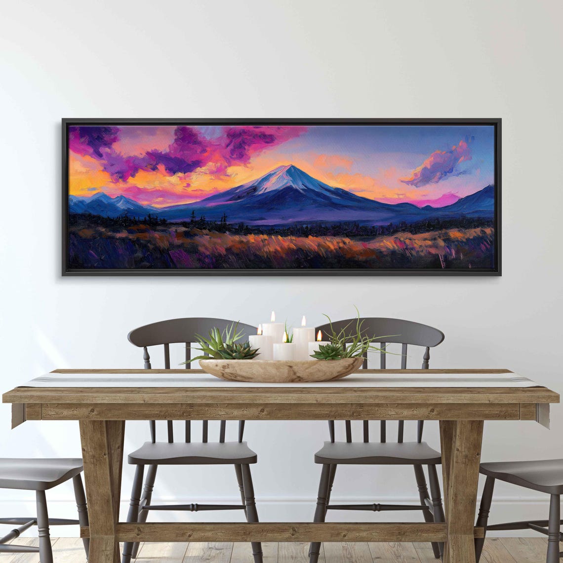 Mount Fuji Sunrise Wall Art Print Impressionist Landscape Vibrant Pinks And Golds