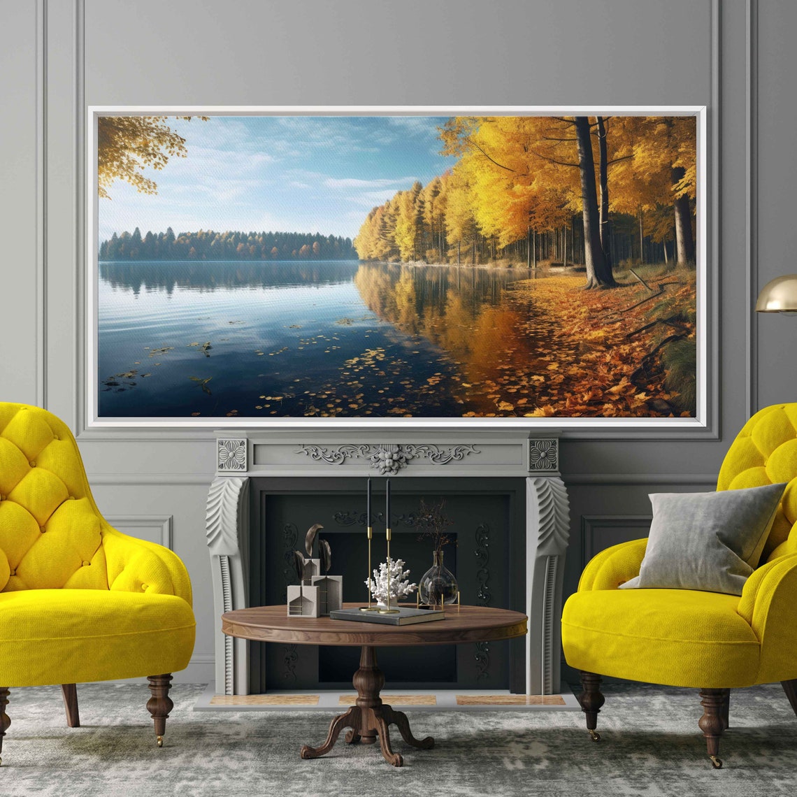 Peaceful Autumn Lake Golden Trees Mirror Reflection Fall Poster - Image 2