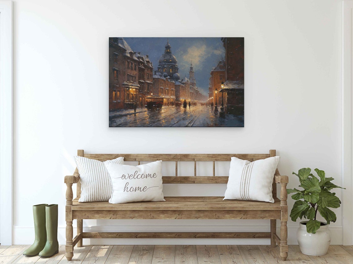Snow Covered Bavaria Germany Modern Impressionist Oil Painting On Print Ready To Hang - Image 2