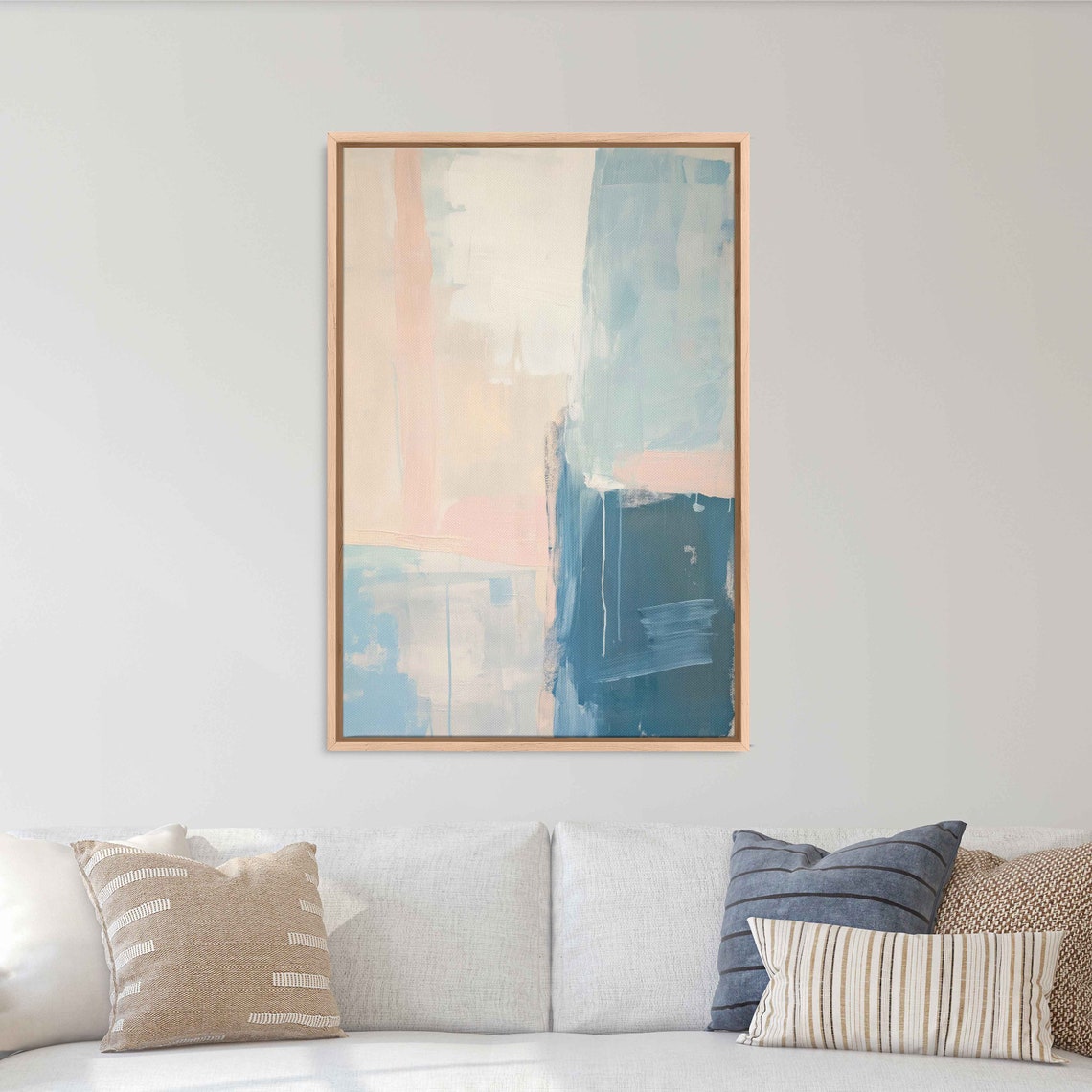 Peach Cream Dusty Blue Vertical Abstract Soft Brushstroke Poster