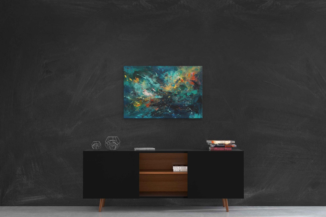 Underwater Abstract Splatter Paint Art Reproduction Print On Ready To Hang - Image 2