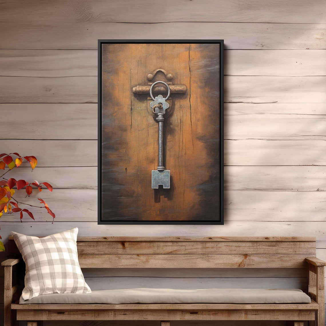 Rustic Key Hanging On Door Wall Art Print Old Worn Down Door Ready To Hang