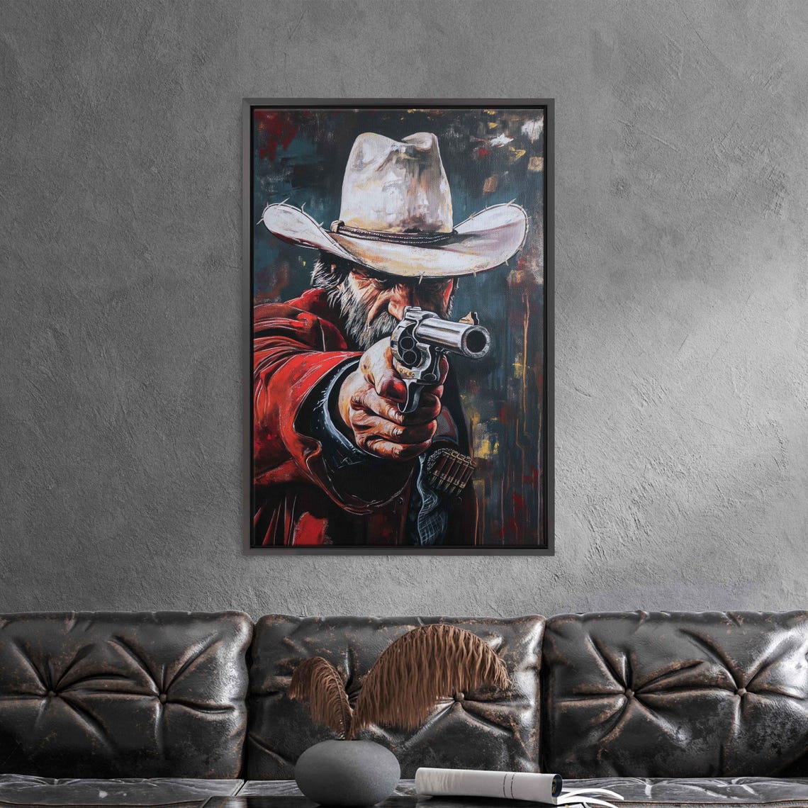 Cowboy Aiming Revolver At Viewer In Red Coat Dramatic Western Poster - Image 3