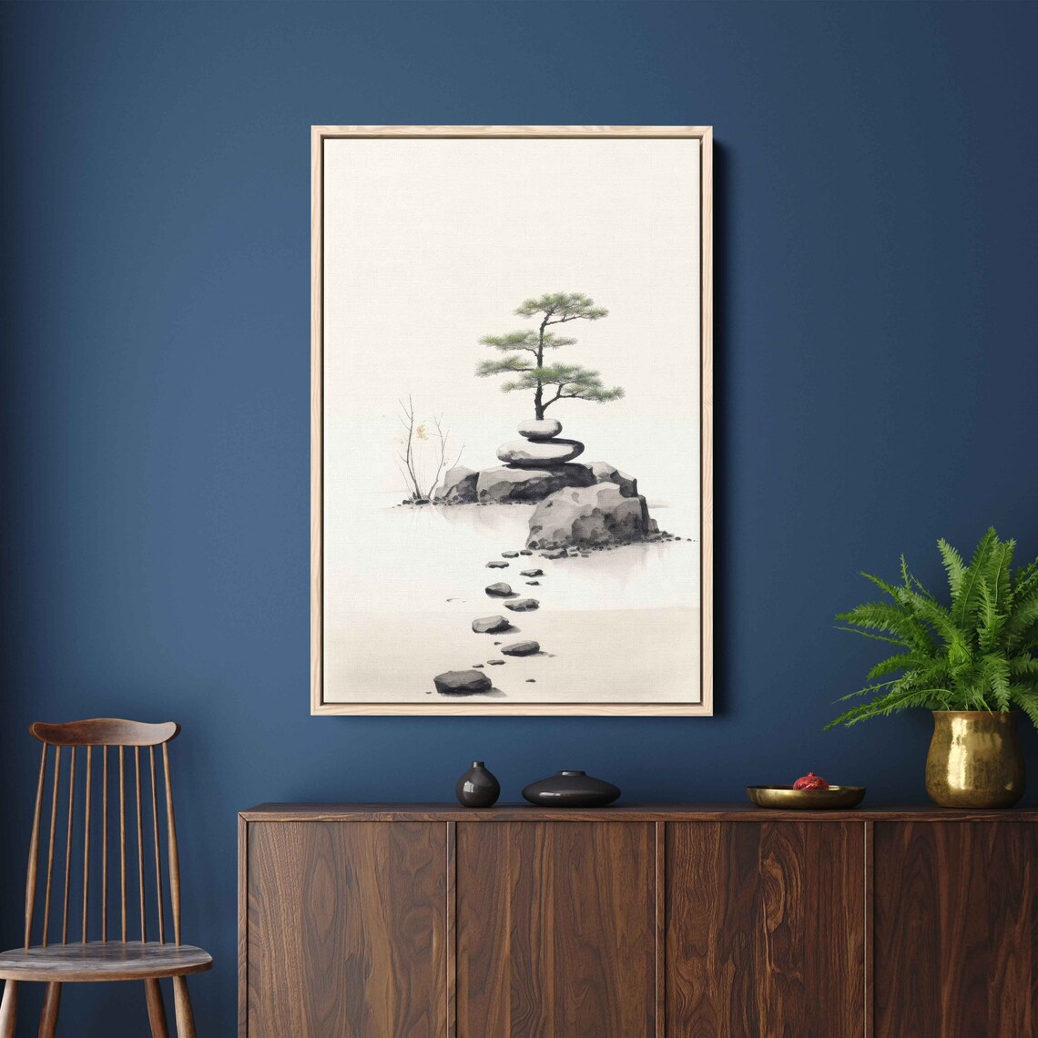 Japanese Zen Garden Watercolor Art Print, Minimalist - Image 3
