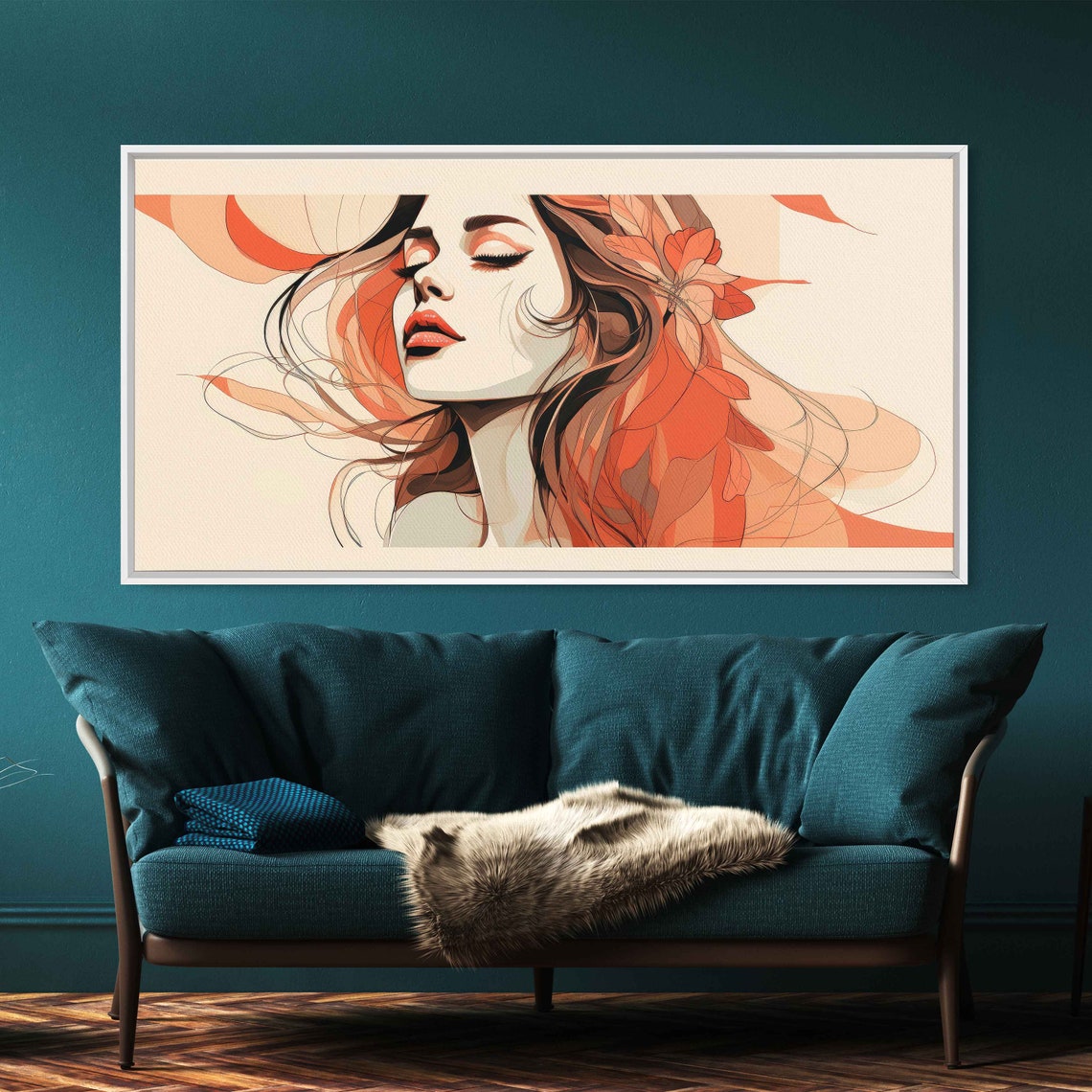 Minimalist Woman Face Line Art Flowing Hair Terracotta Boho Wall Print - Image 3
