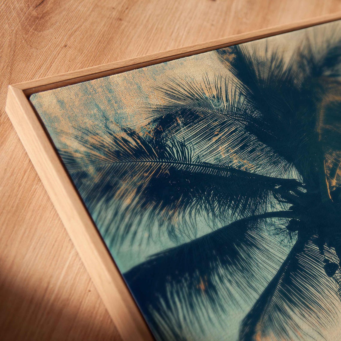 Vintage Surfboard On Sandy Beach Wall Art Print Beach Life Tropical Island Gift For Surfer Palm Trees Ready To Hang - Image 2