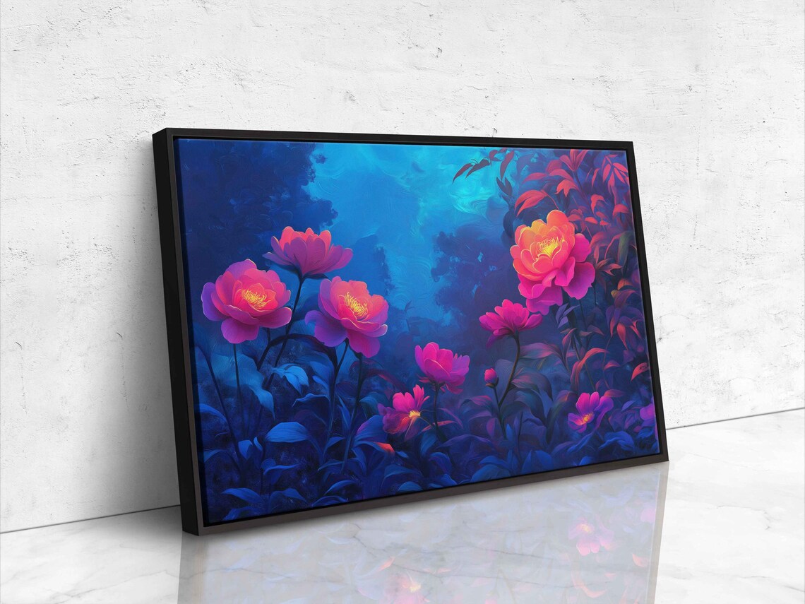Neon Flowers Blooming, Twilight Sky Art Print - Image 4