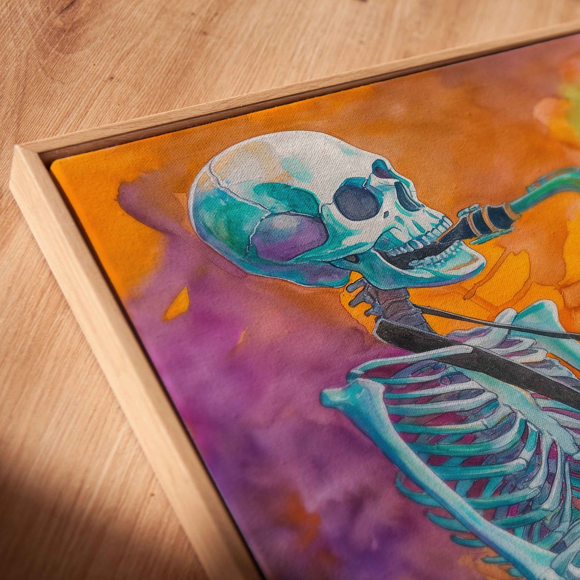 Skeletons Playing Saxophones Watercolor Jazz Halloween Poster - Image 2