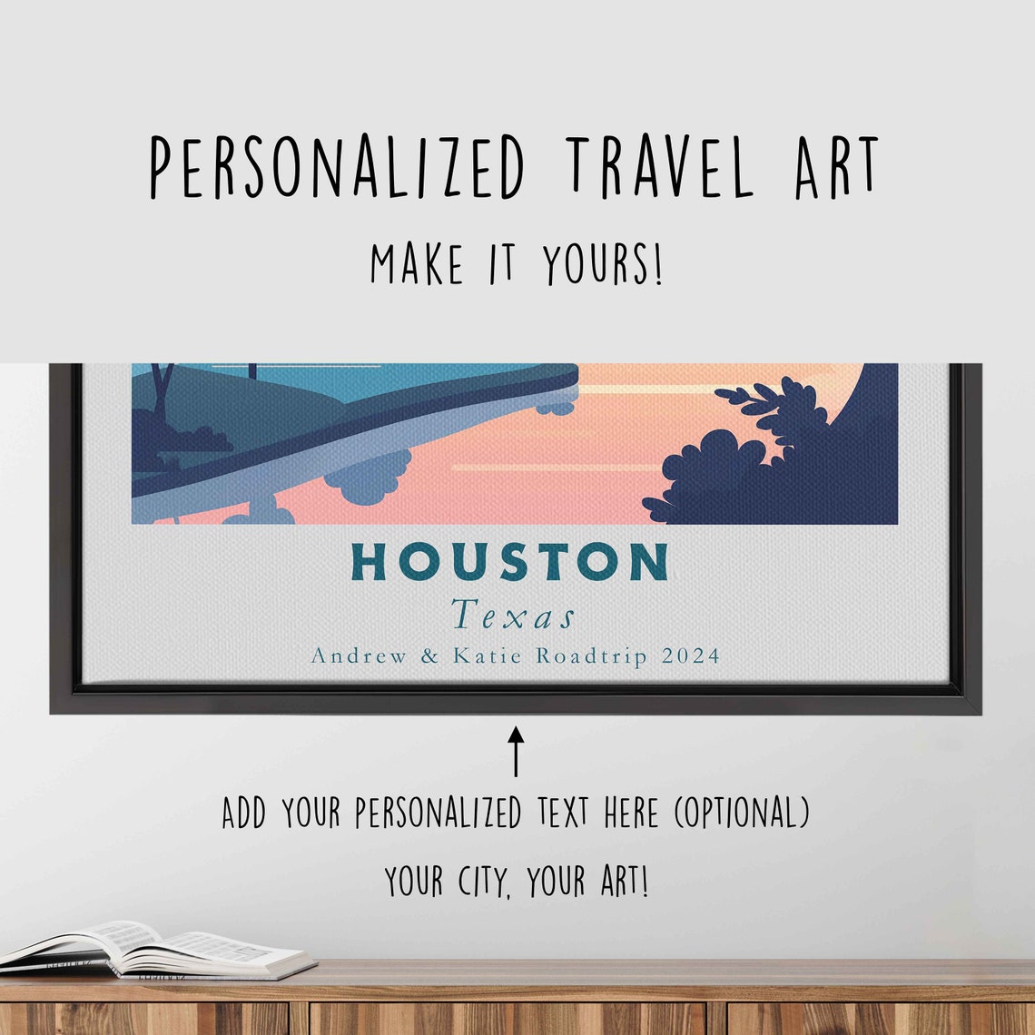 Houston Texas Skyline Bayou Park Sunset Reflection Travel Poster - Image 4