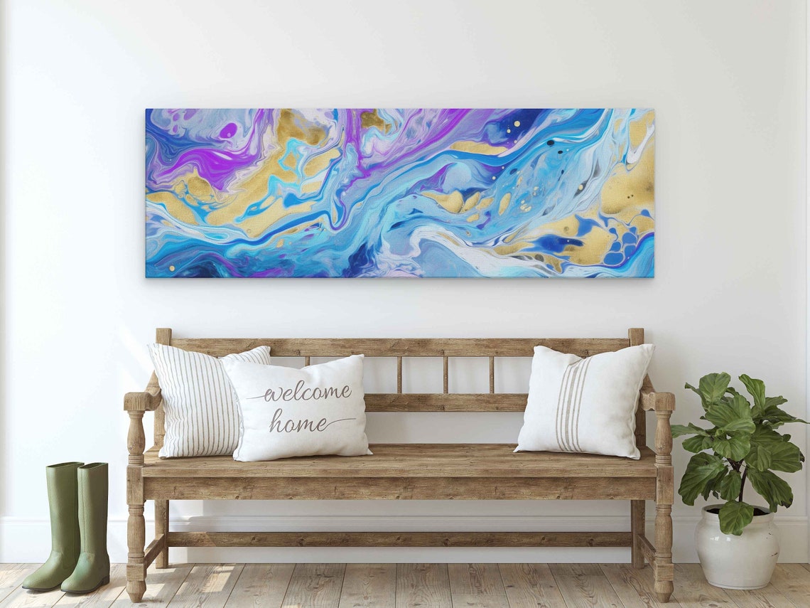 Blue Purple Gold Panoramic Marble Flow Abstract Wall Art Poster - Image 3