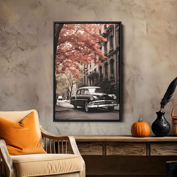 Vintage Car Parked On Street Wall Art Print Old Model Sedan Gift For Car Lover Ready To Hang