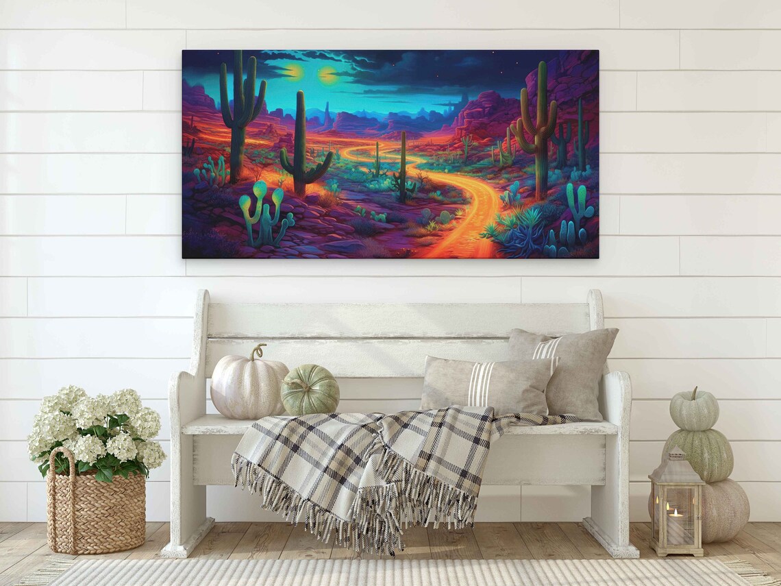 Neon Desert Cactus Art Print, Desert Landscape - Image 2