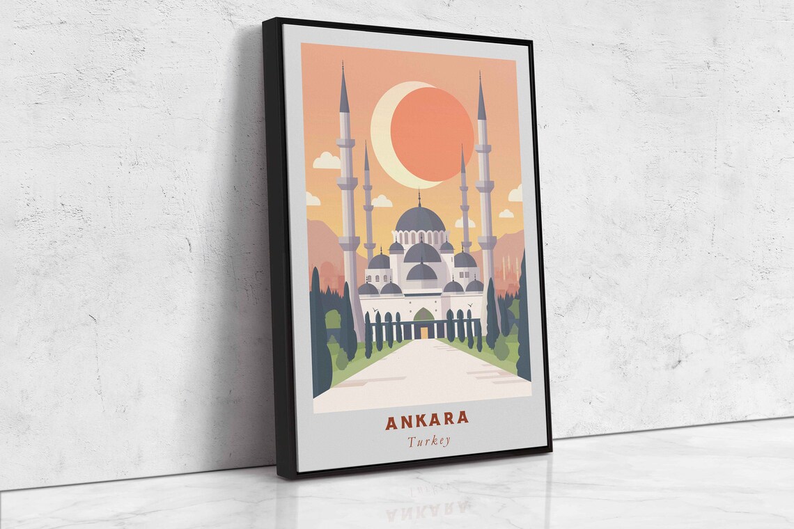 Ankara Turkey Grand Mosque Four Minarets Sunset Travel Poster - Image 2