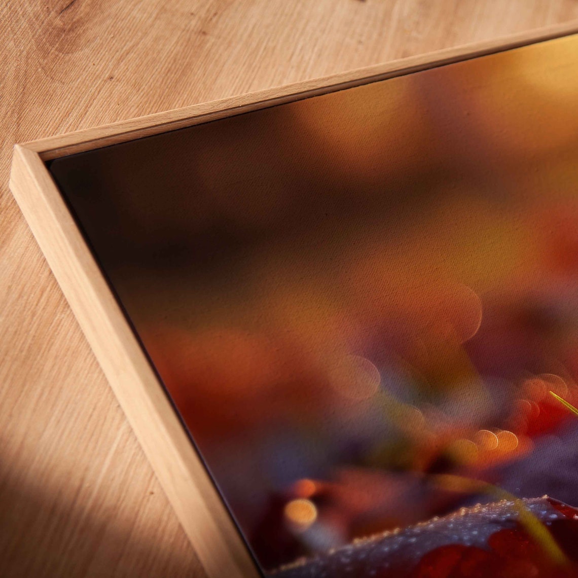 Dew Covered Leaf At Sunrise With Golden Bokeh Fall Photo Poster - Image 2
