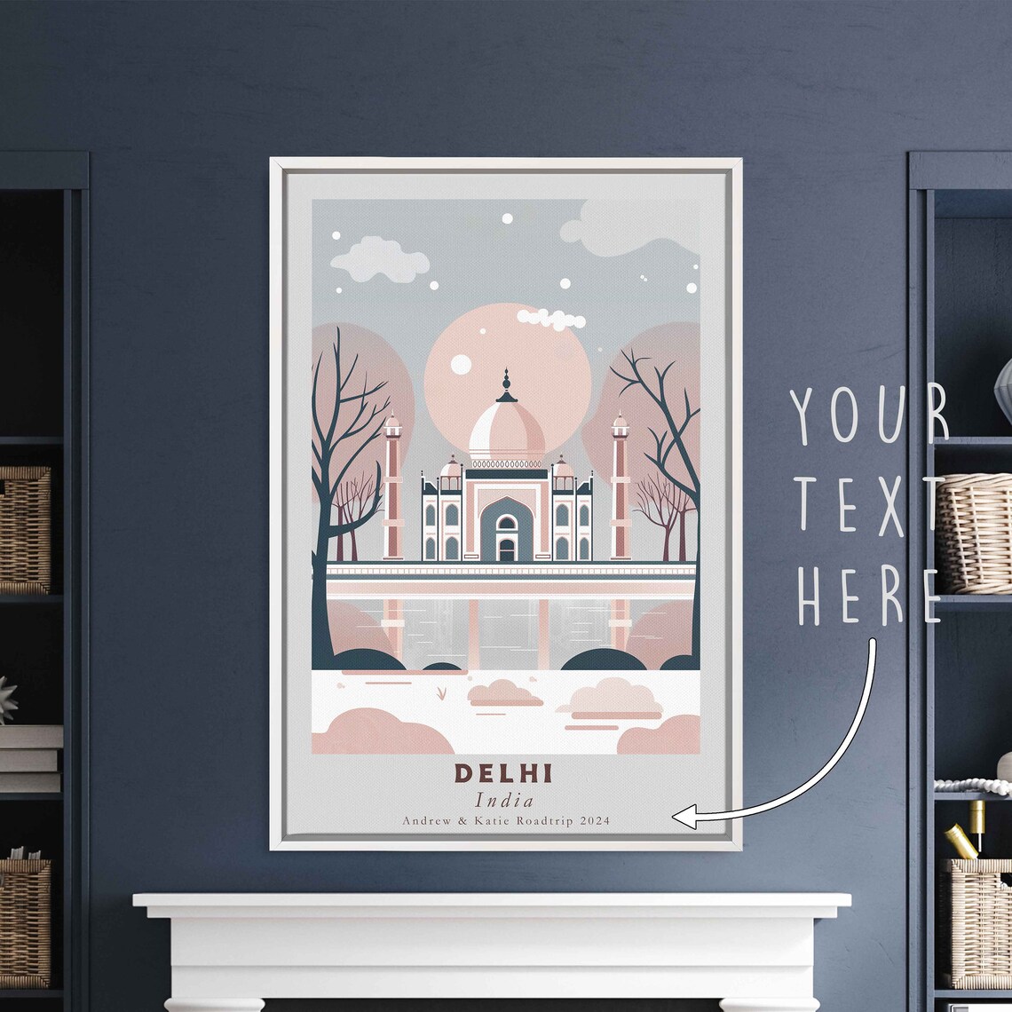 Delhi India Minimalist Mughal Domed Monument Flat Art Travel Poster - Image 3