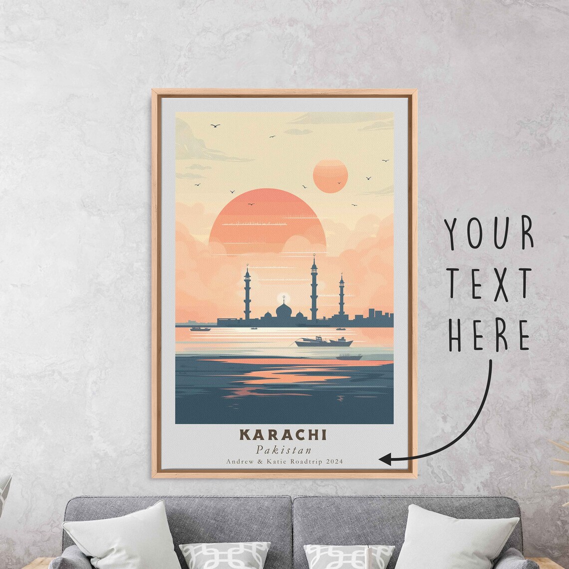 Karachi Pakistan Grand Mosque Seaside Sunset Minimalist Travel Poster - Image 3
