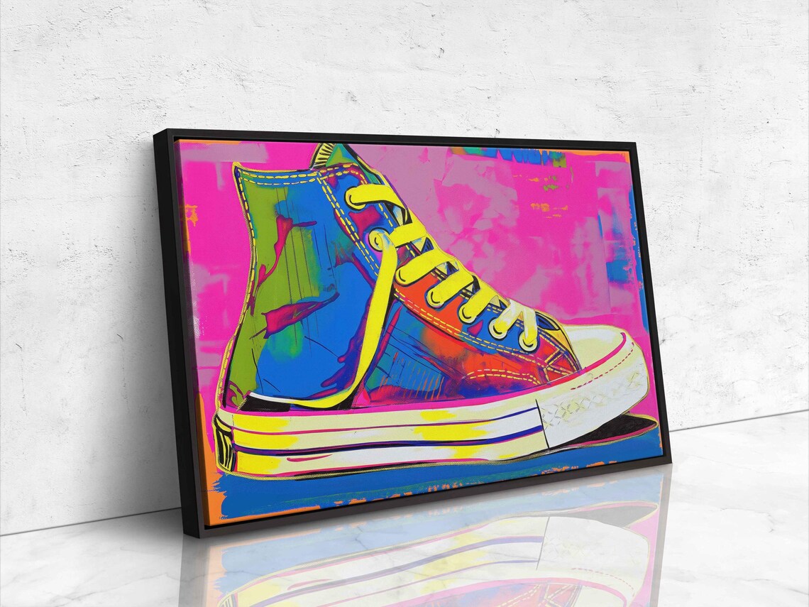 Neon Pop Art High Top Sneaker In Bright Pink Blue And Yellow Poster - Image 4