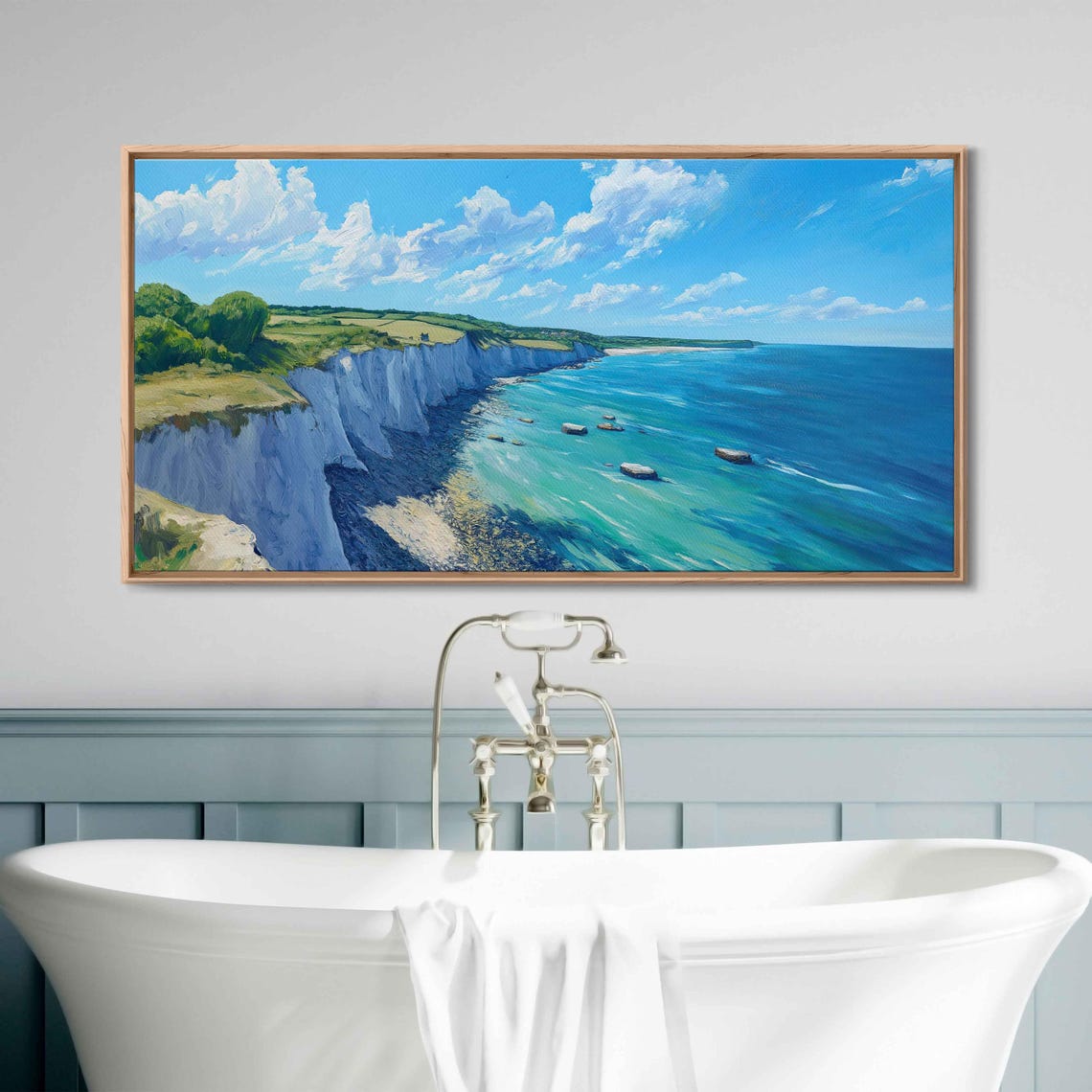 White Chalk Cliffs Meeting Turquoise Sea On Sunny Coast Poster - Image 3