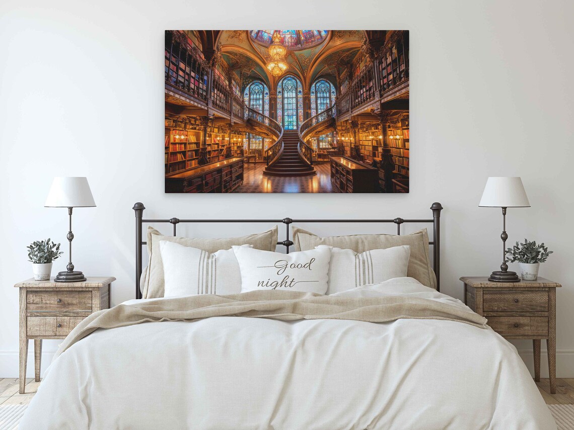 Grand Library Spiral Staircase Stained Glass Fantasy Book Lover Poster - Image 3