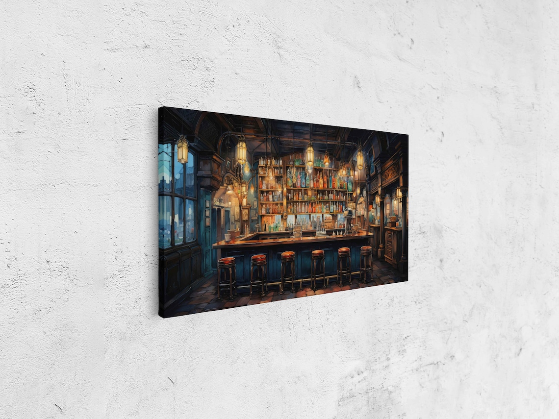 Watercolor Bar Art, Panoramic Home Bar Decor Print - Image 4