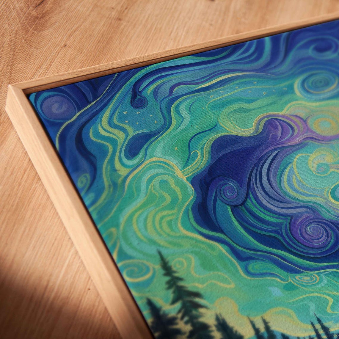 Swirling Green Aurora Over Winding River And Pine Forest Night Poster - Image 2