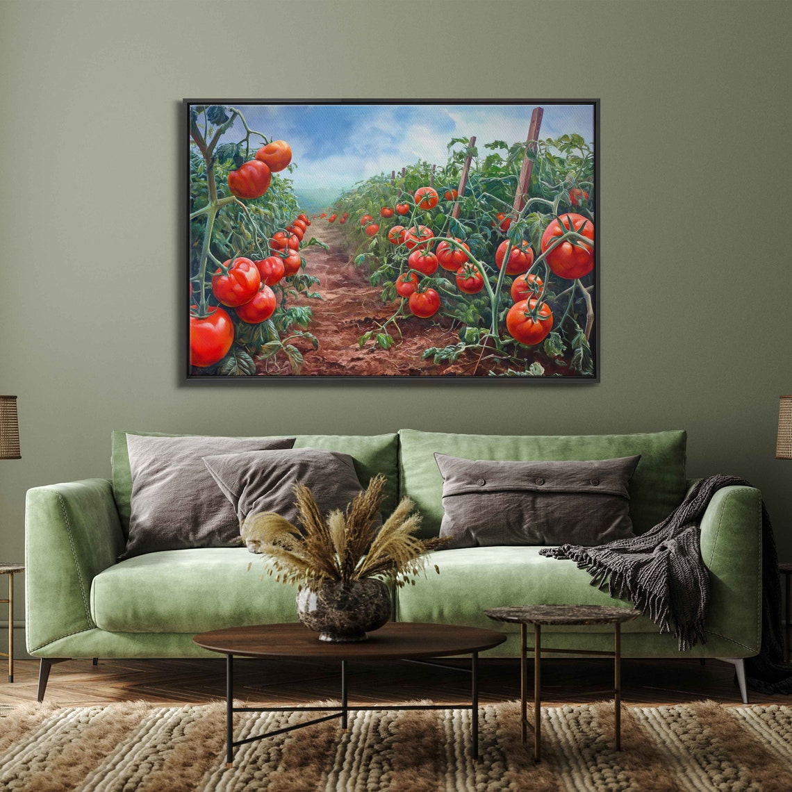 Tomato Garden Rows Ripe Red Tomatoes Vibrant Oil Painting Print - Image 3